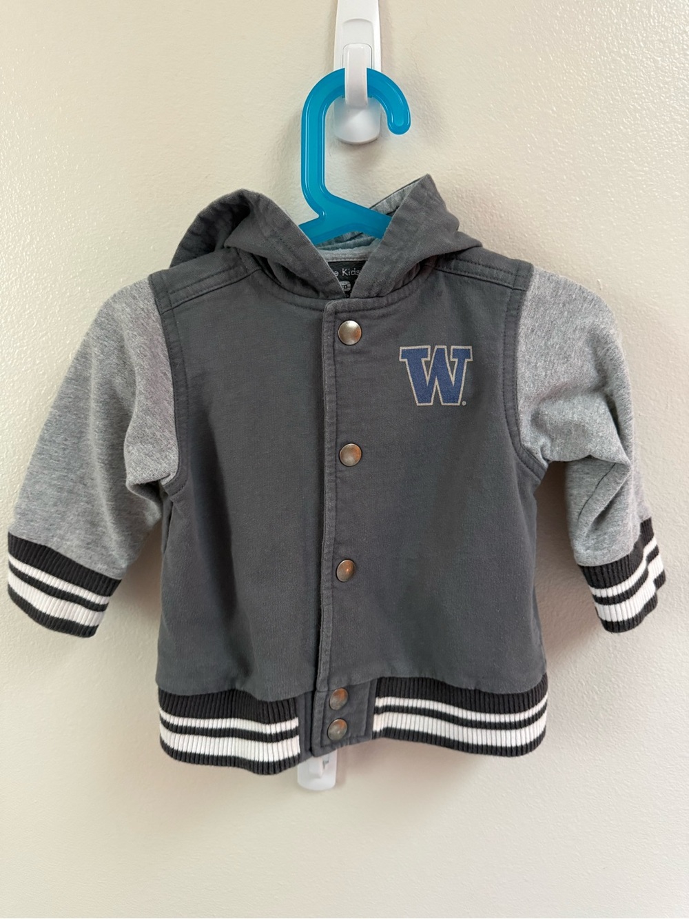 Kids Two-Tone Grey Hooded Jacket with Stripe Trim